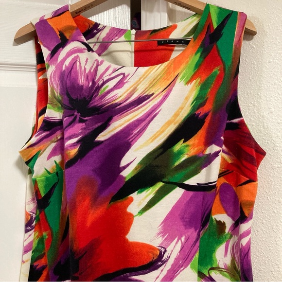 TIANA B. DRESS FLORAL Abstract ROUND NECK STRETCH Colorful Floral Sleeveless M - Picture 4 of 12
